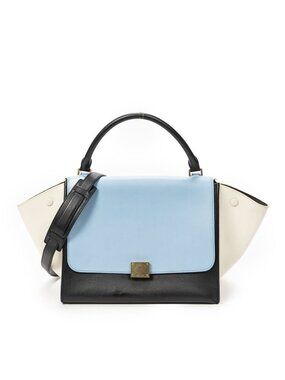 Celine Mini Luggage Black Ivory Light Blue Calfskin Leather Messenger Bag